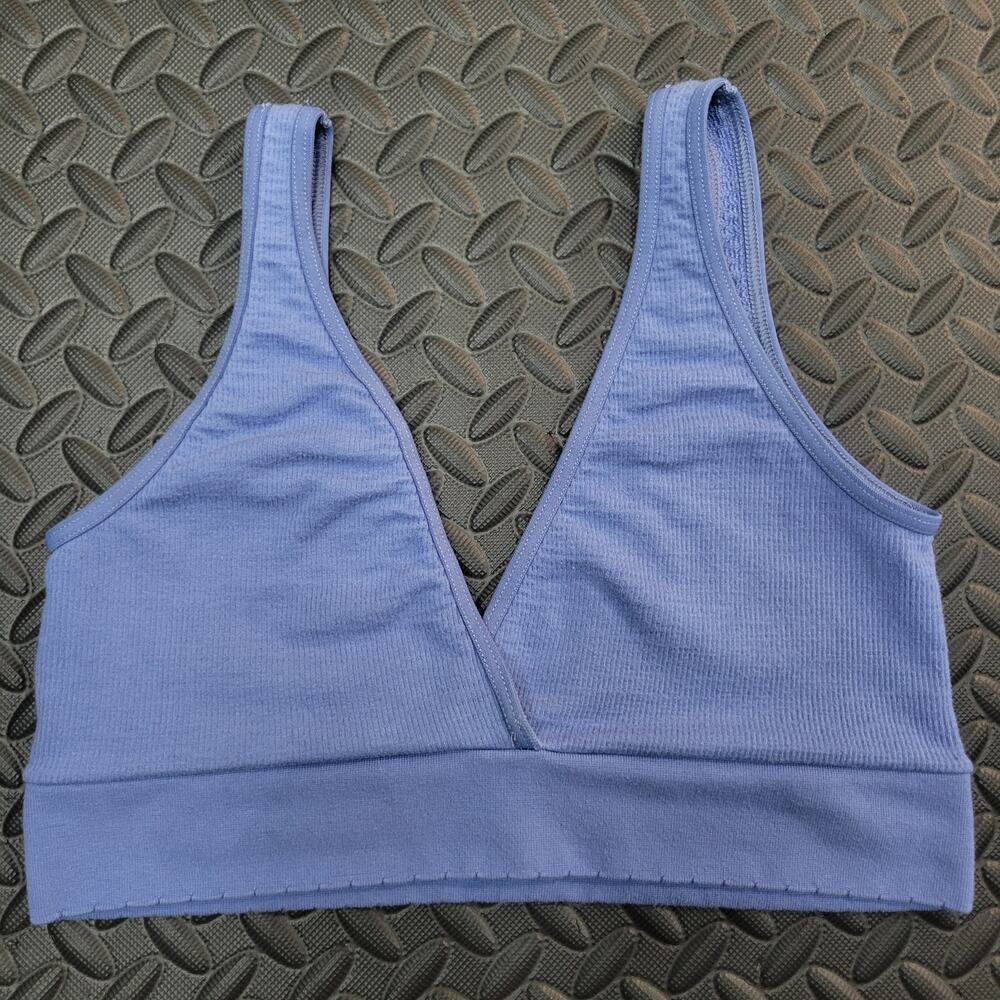 Anthropologie Ribbed Bralette Blue Lounge Bra Soft Stretch Sleep Bra M/L